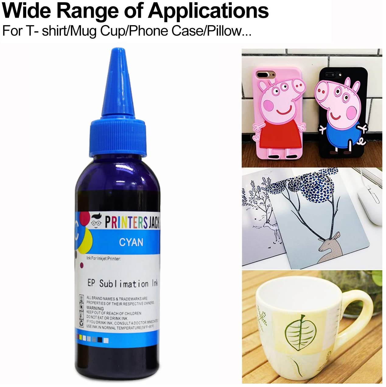 Printers Jack 400ML Sublimation Ink Refill for Epson C88 C88+ WF7710 ET2720 ET15000 WF3640 WF7110 WF7210 WF3610 Inkjet Printers Heat Press Transfer on Mugs, Plates, Polyester Shirts, Phone Cases etc