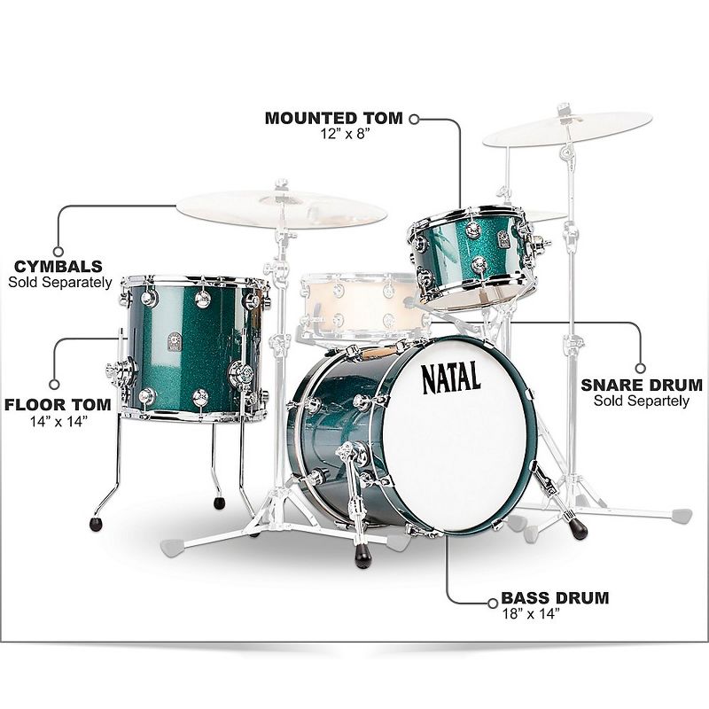 Natal Drums Cafe Racer Traditional Jazz 3-Piece Shell Pack with 18 in. Bass Drum British Racing Green Sparkle