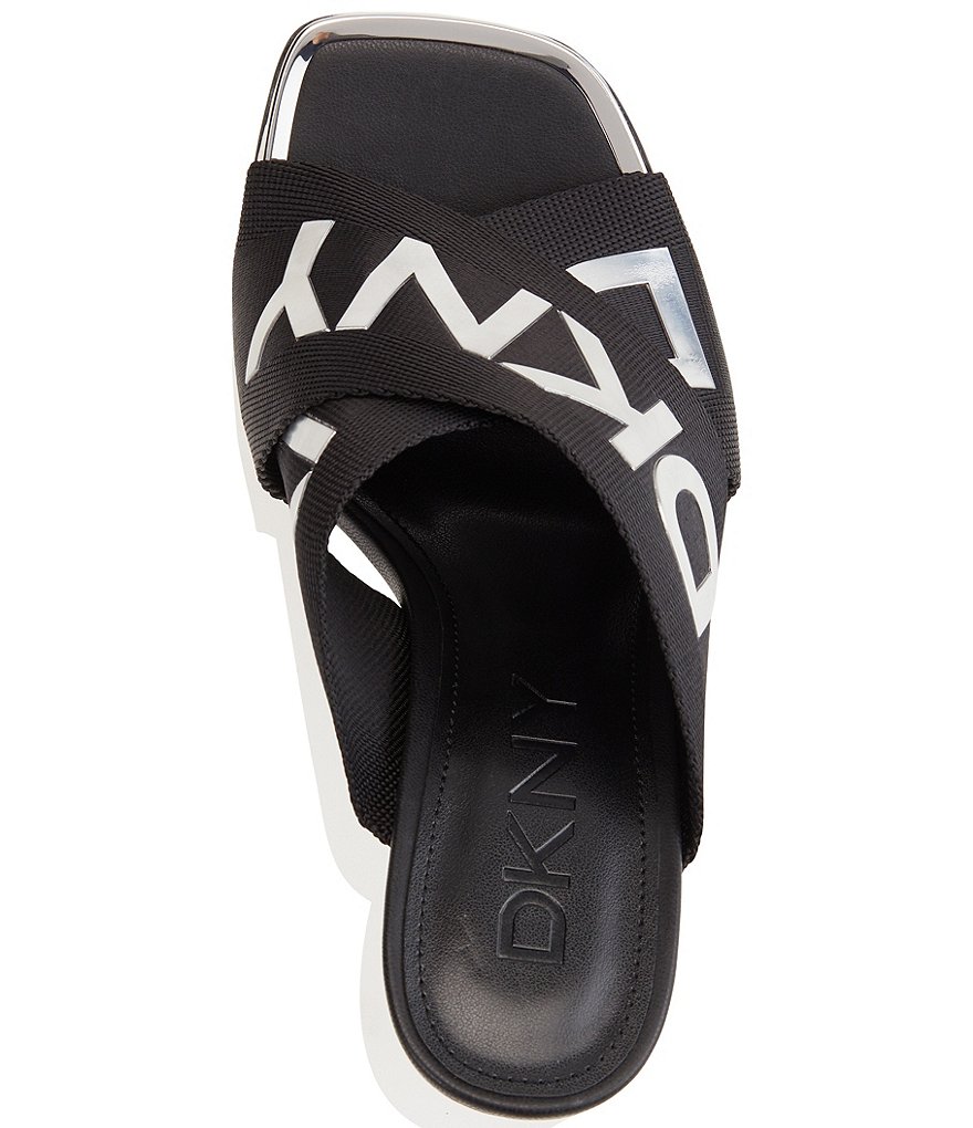 DKNY Astra Criss Cross Logo Band Square Toe Dress Mules