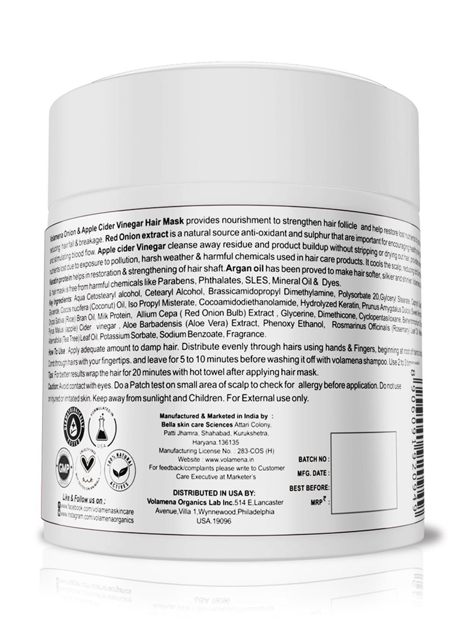 Volamena Onion & Apple Cider Vinegar Hair Mask - 120 ml
