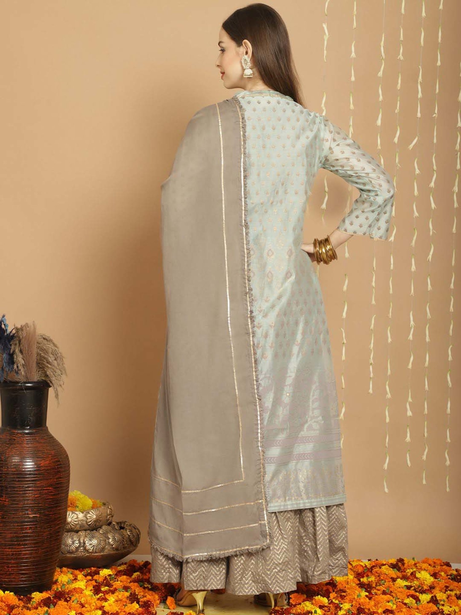 Stylee LIFESTYLE Green Embroidered Unstitched Dress Material