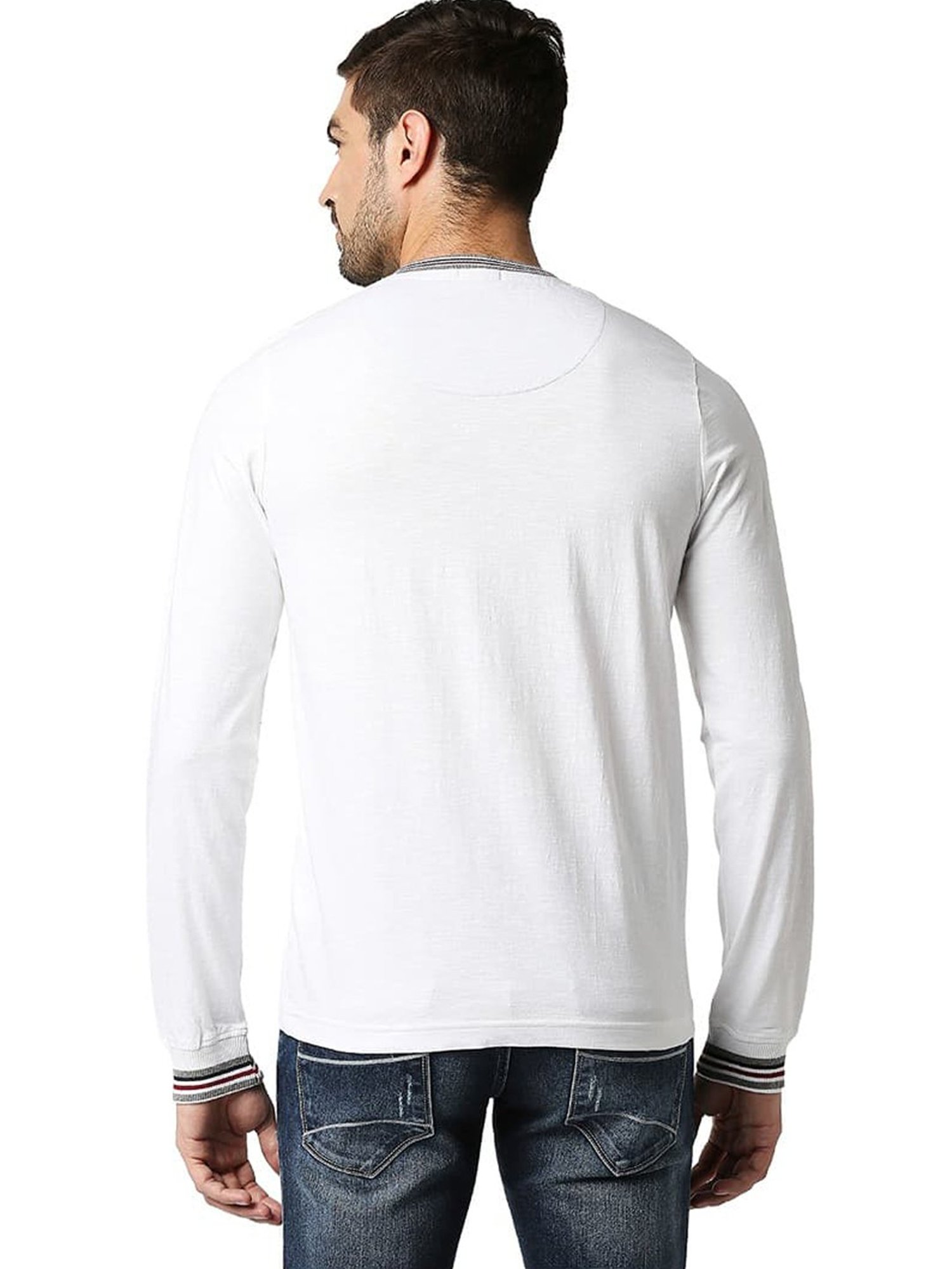 Basics Bright White Cotton Muscle Fit Henley T-Shirt