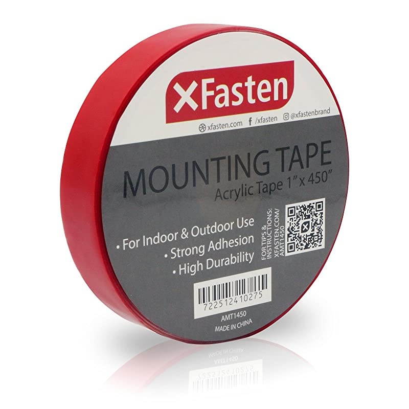 Double Sided Acrylic Mounting Tape Removable, Clear, 1-Inch x 450-Inch, Weatherproof Adhesive for Brick, Walls- Indoor and Outdoor Applications