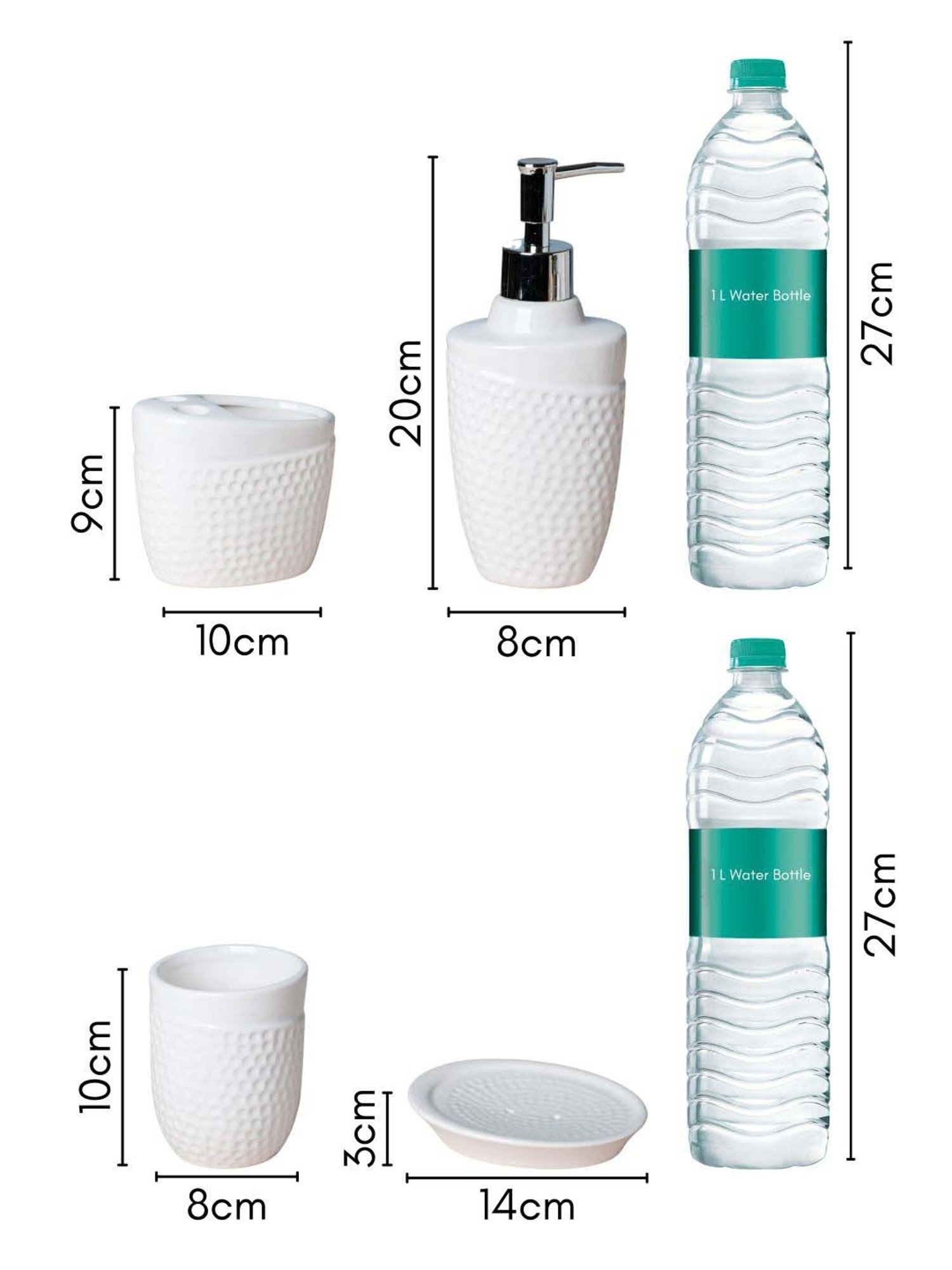 Nestasia dotted embossed White luxury ceramic bathroom complete set for wash basin (Set of 4)