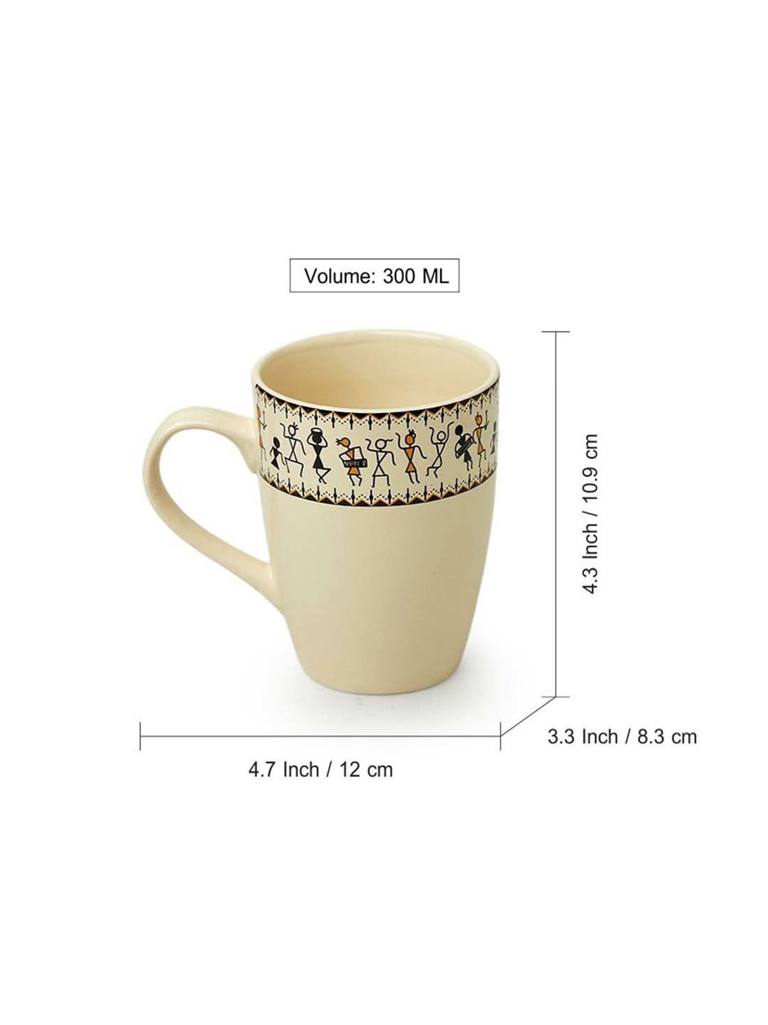 ExclusiveLane 'Whispers of Warli' Handcrafted Ceramic Tea & Coffee Mug (300 ML, Microwave Safe)
