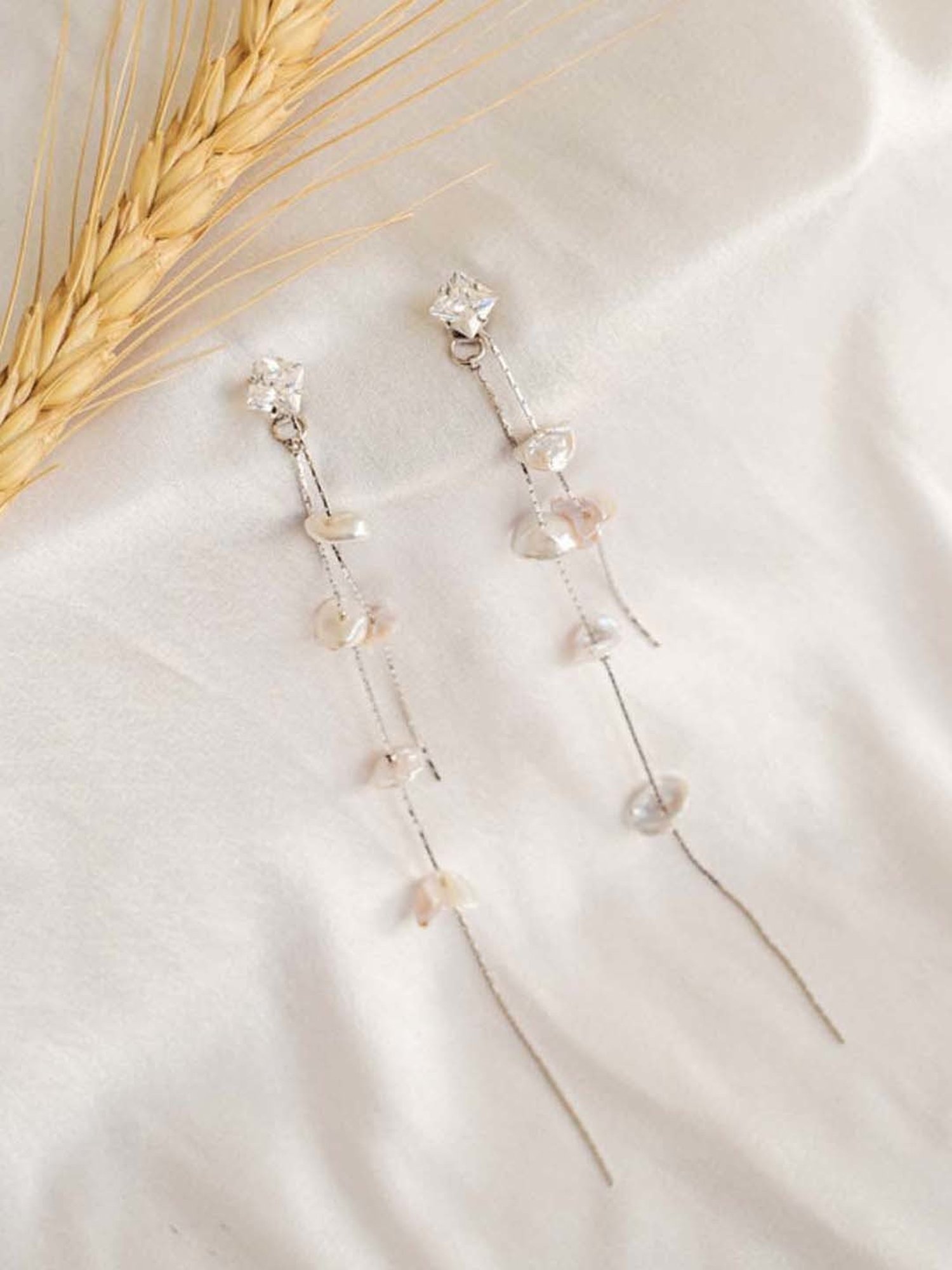 Fashka Poise Drop Pearl White & Golden Dangler Earrings