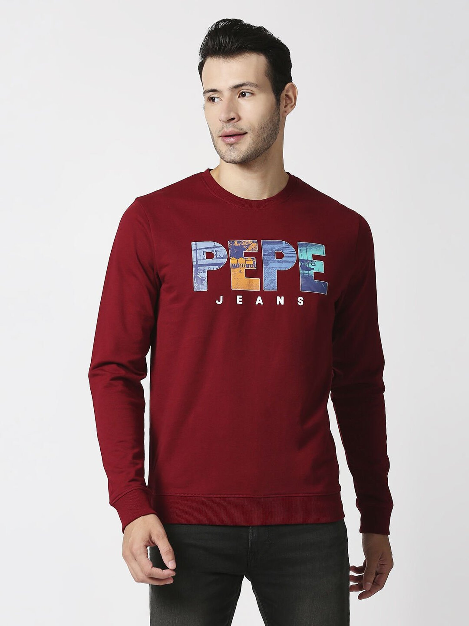 Pepe Jeans Red Cotton Regular Fit Printed Sweatshirts