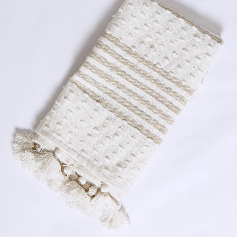 50"x60" Woven Block Patterned Striped Throw Blanket with Tassels Tan - Patina Vie