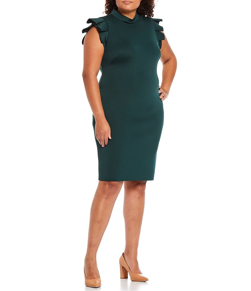 Eliza J Plus Size Cap Sleeve Scuba Crepe Mockneck Sheath Dress