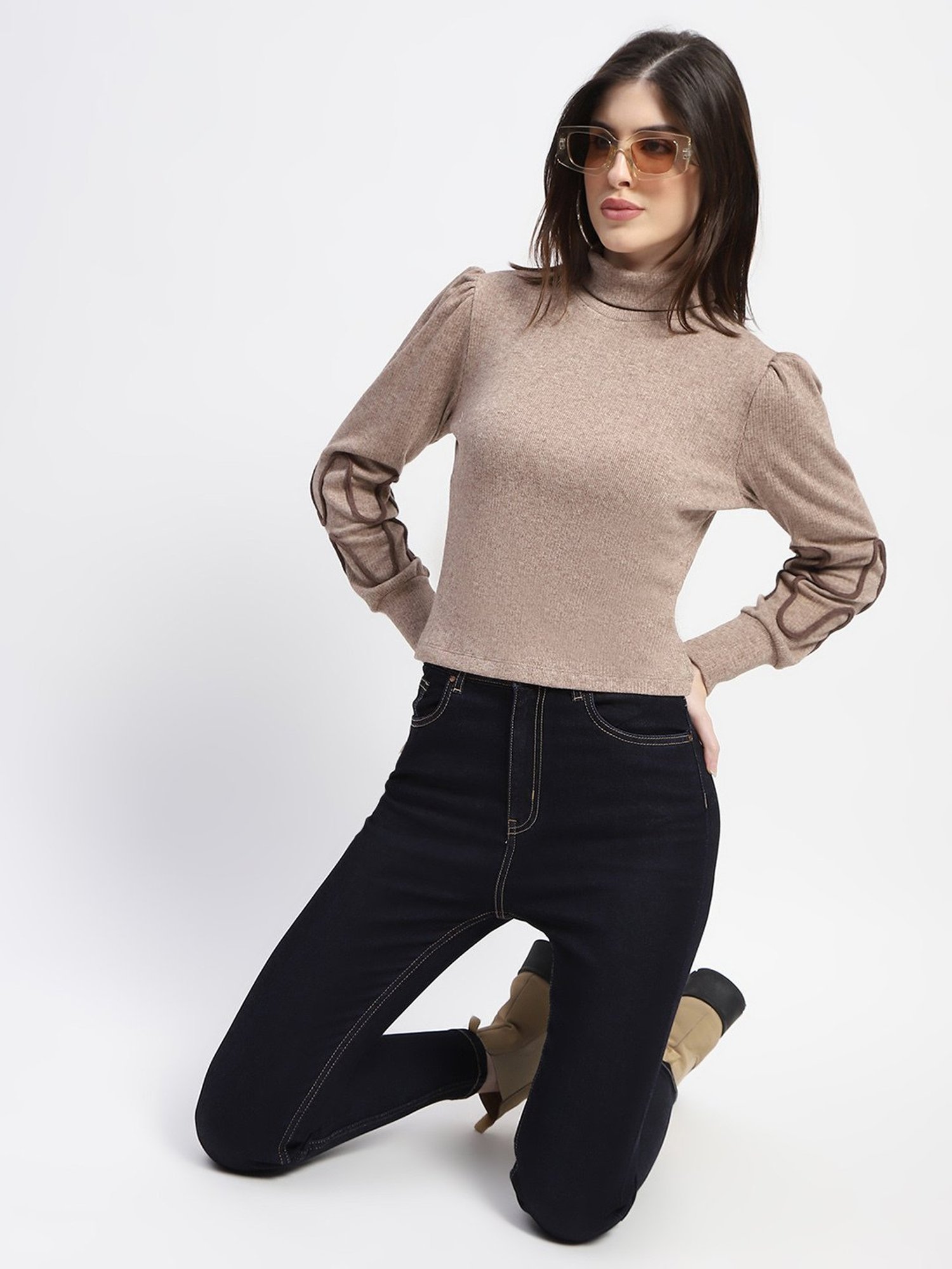 MADAME Brown Cotton Textured Top