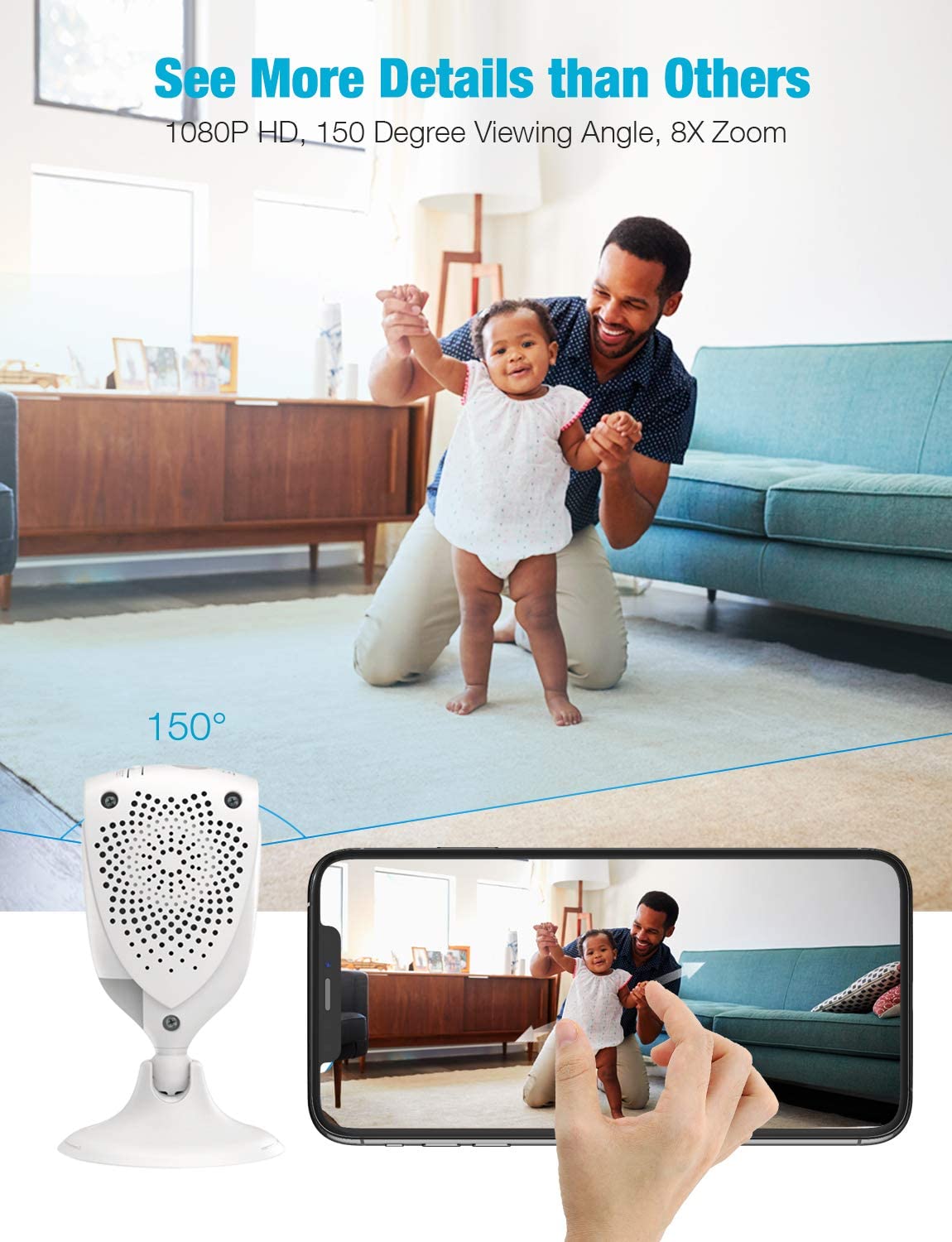 Baby Monitor, Conico 1080P HD Wireless Camera Pet Cam with Sound Motion Detection, Home Wireless Security Camera with 2- Way Audio, Night Vision Cloud WiFi Camera for Baby, Pet, Elder, 2.4G WiFi