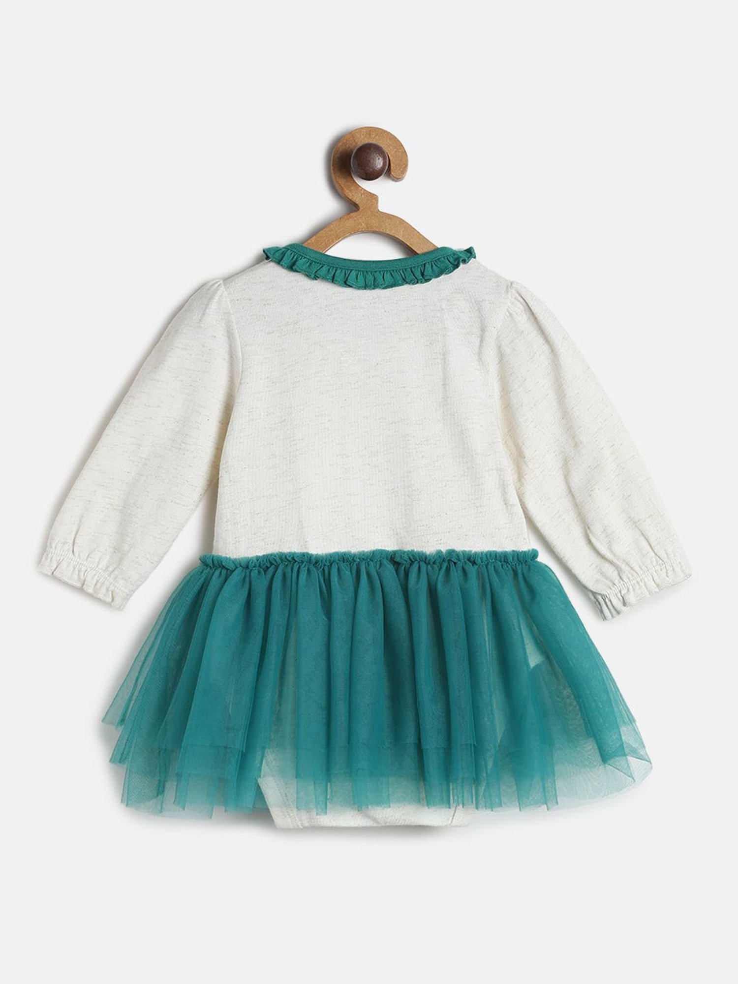 MINIKLUB Kids Teal & Beige Printed Full Sleeves Bodysuit with Hairband