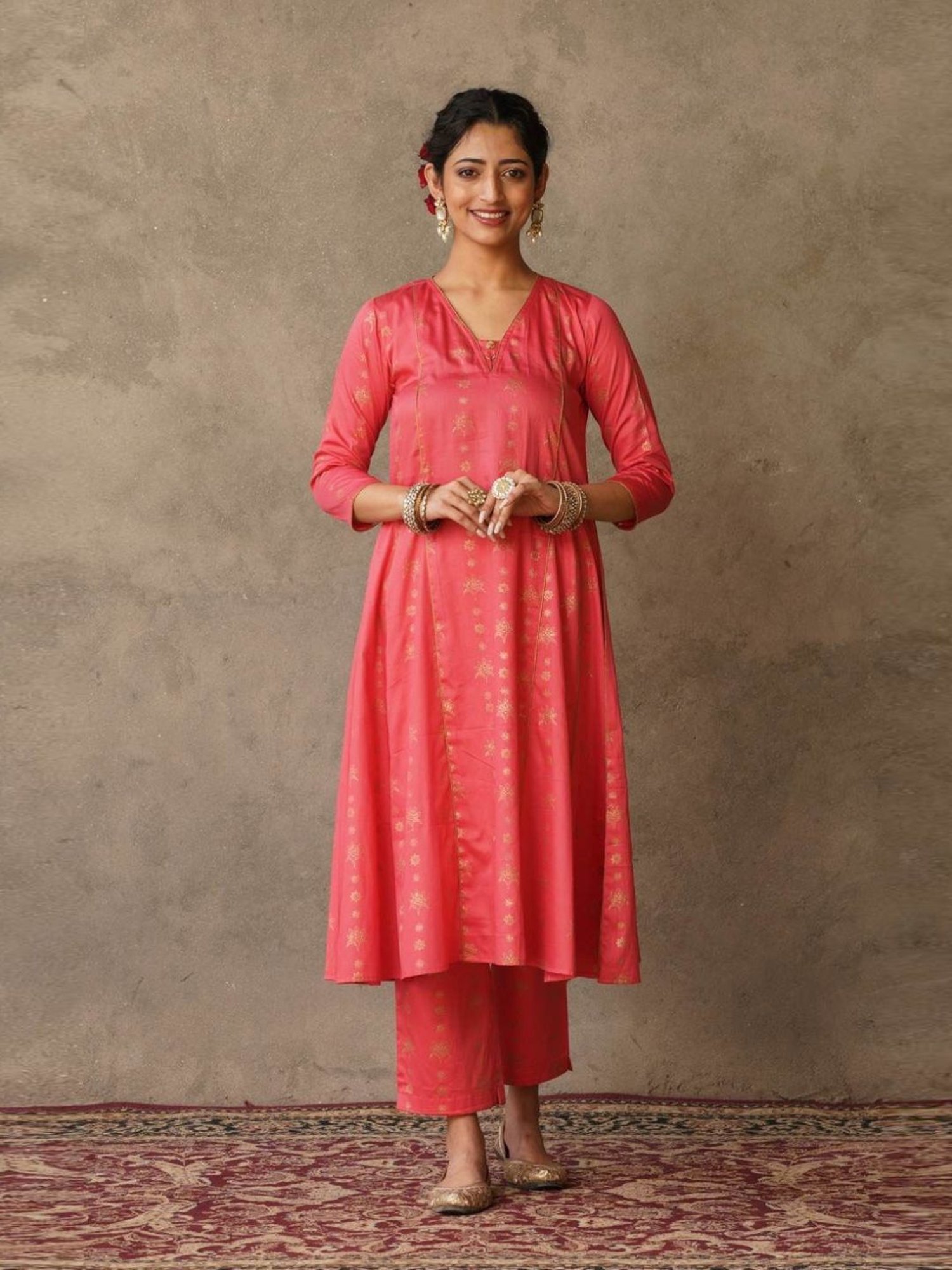 Akiso Coral Parv Block Printed Anarkali Kurta