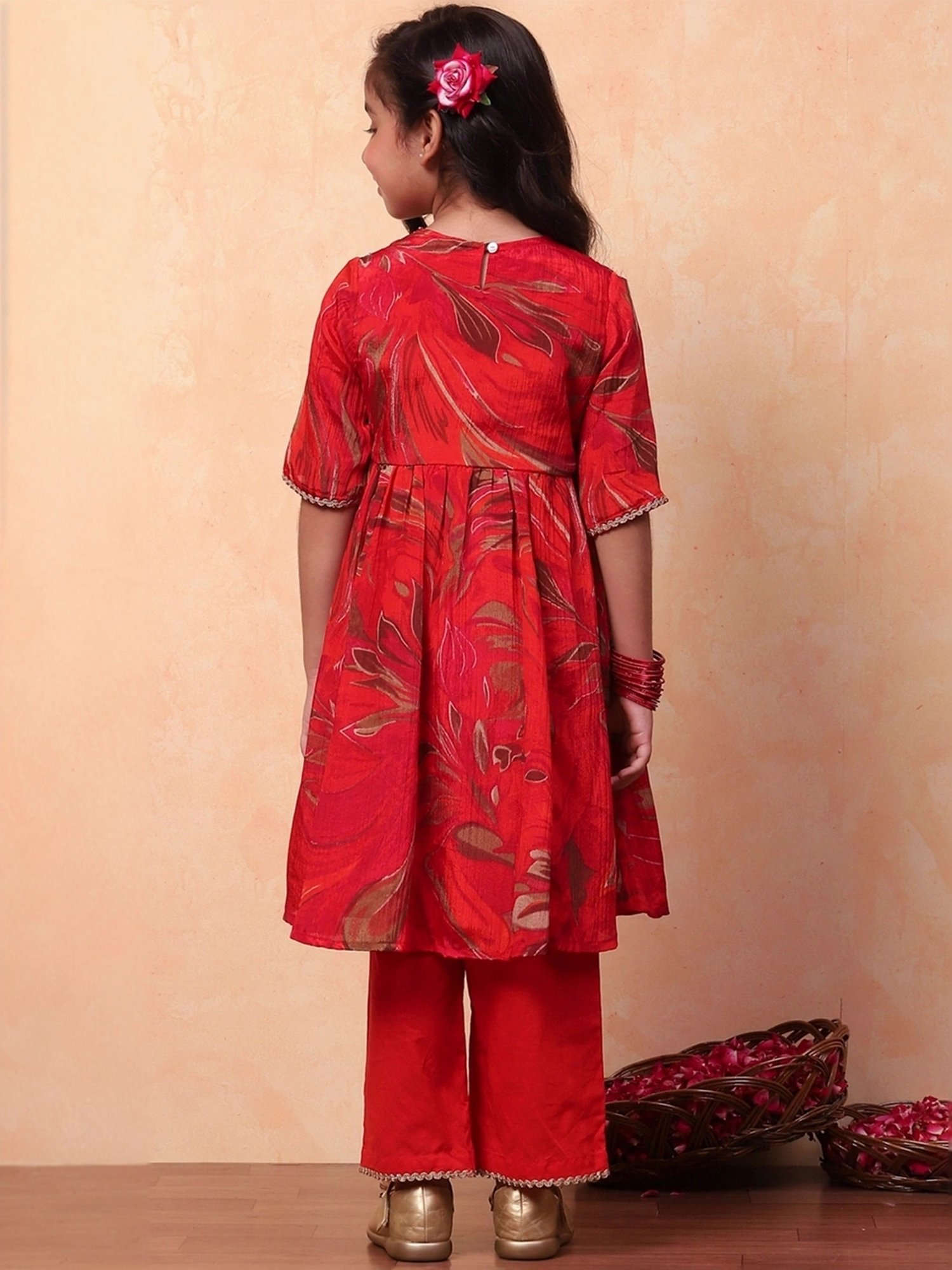Biba Girls Red Printed Kurta set