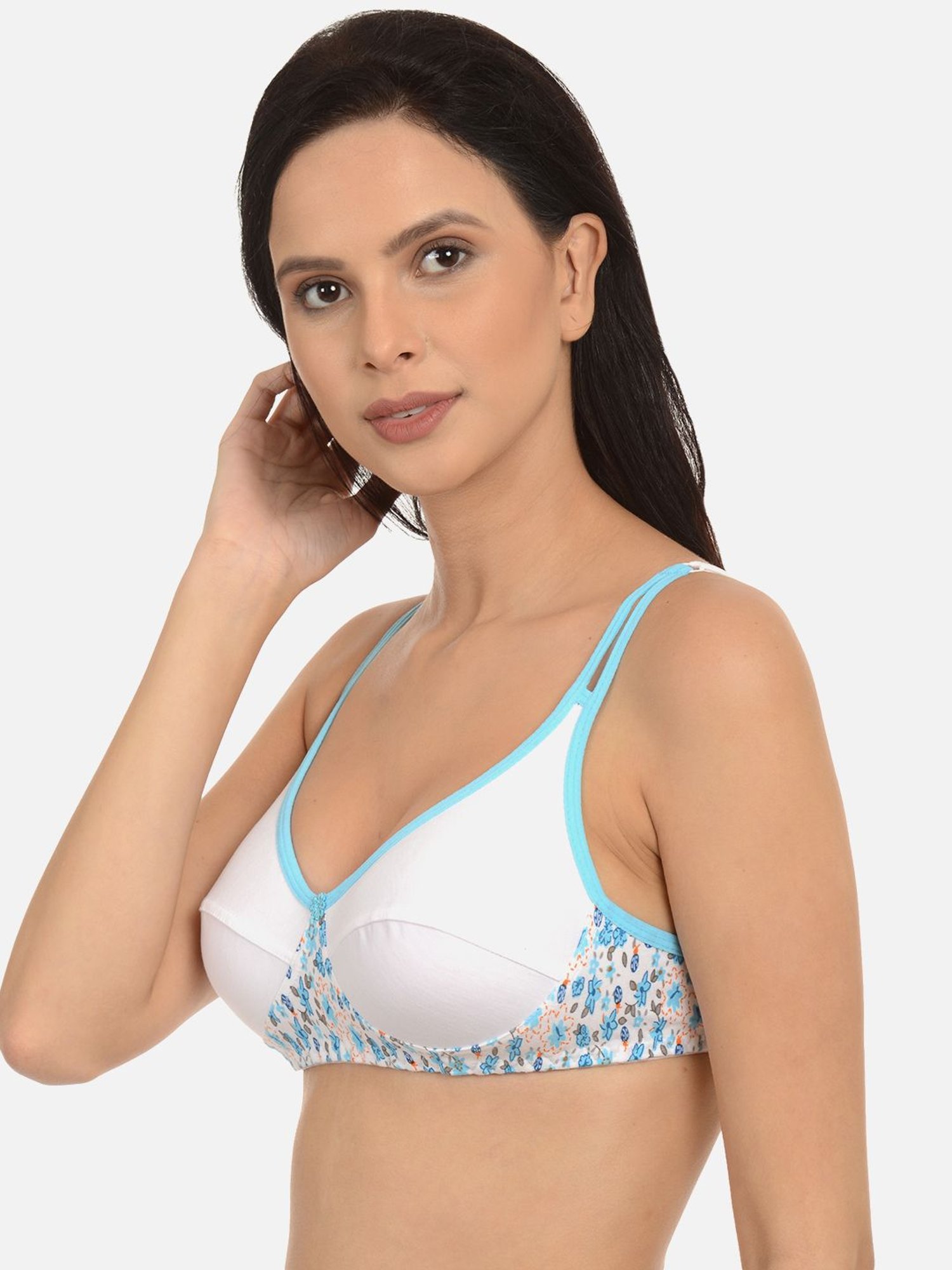 Mod & Shy Blue & White Non Wired Non Padded Full Coverage Bra