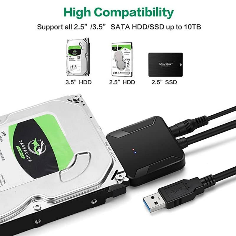 to USB 30 III Hard Drive Adapter Converter for 3525 Inch HDDSSD with 12V2A Power Adapter
