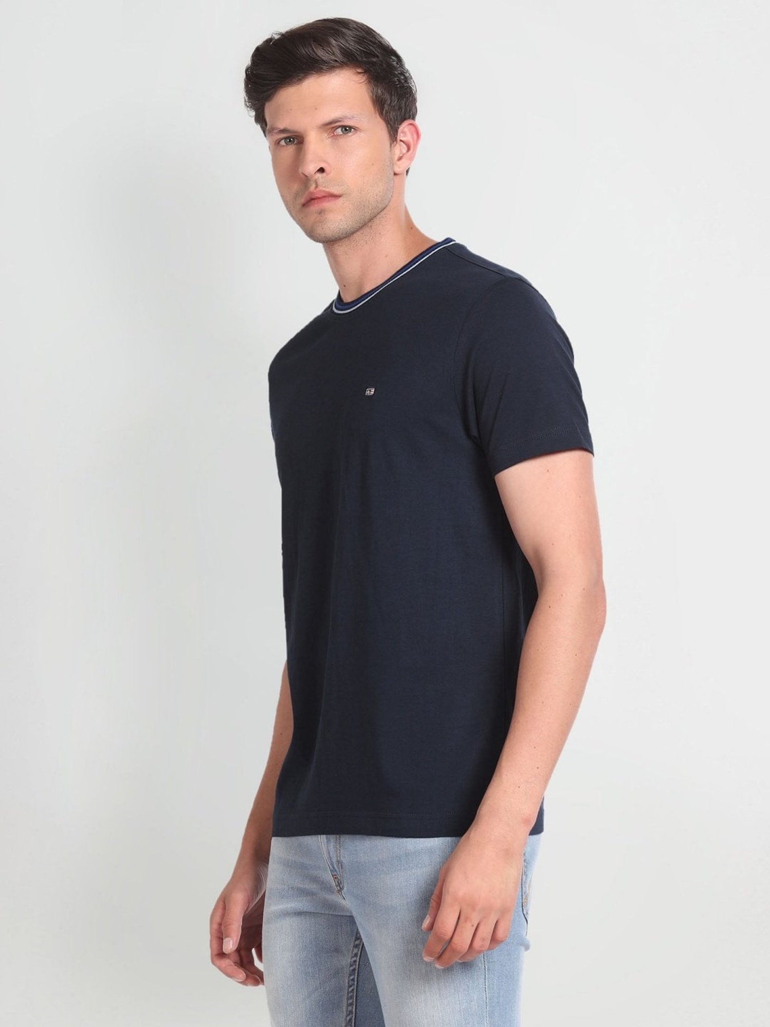 Arrow Sport Navy Cotton Regular Fit T-Shirt
