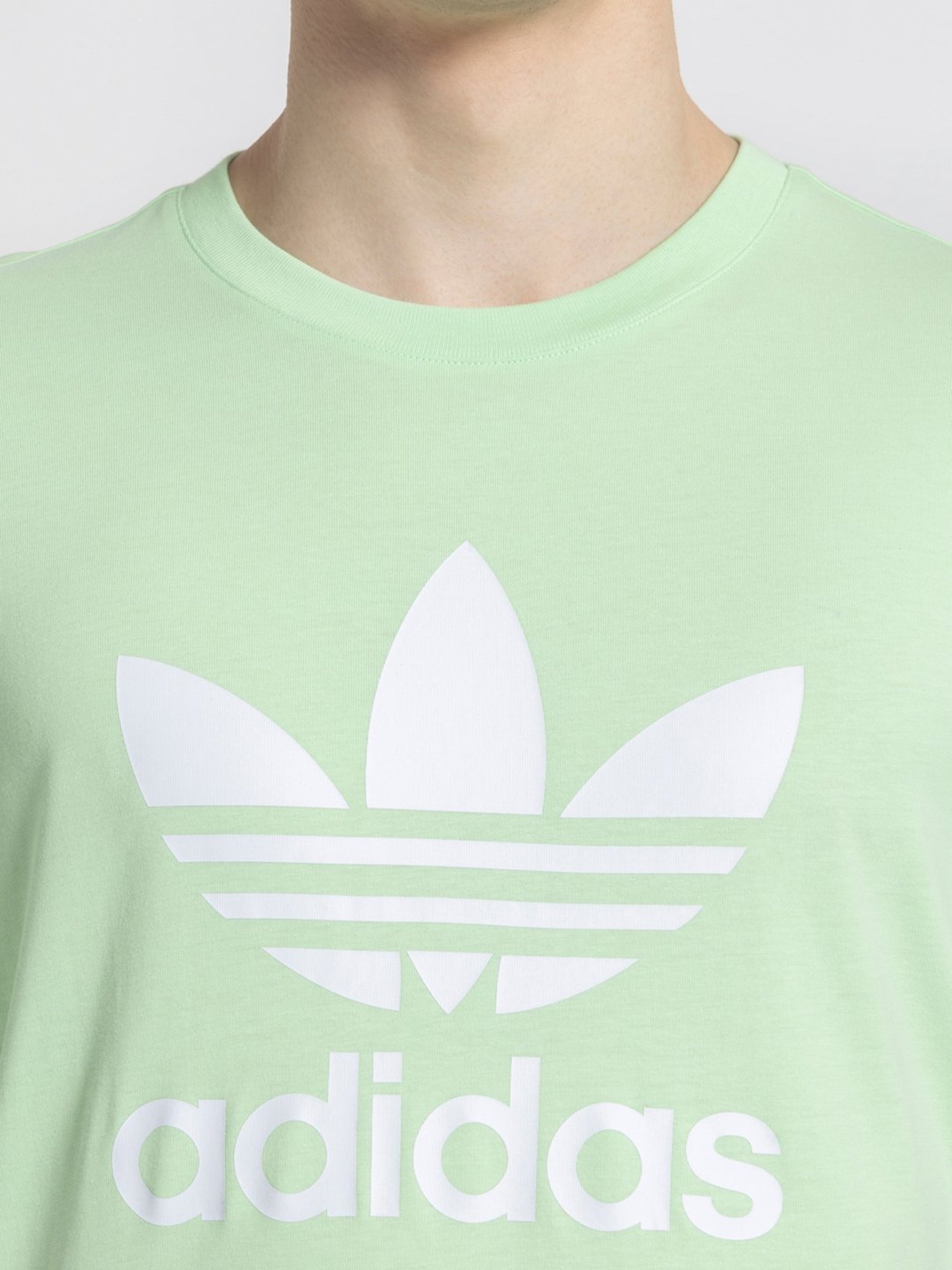 Adidas Originals Green Regular Fit Cotton Trefoil Crew T-Shirt