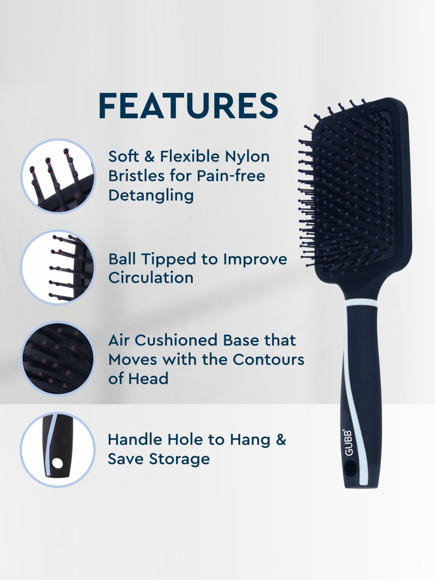 GUBB Paddle Brush for Hair Styling, Cushioned Large Hair Brush - Vogue Range