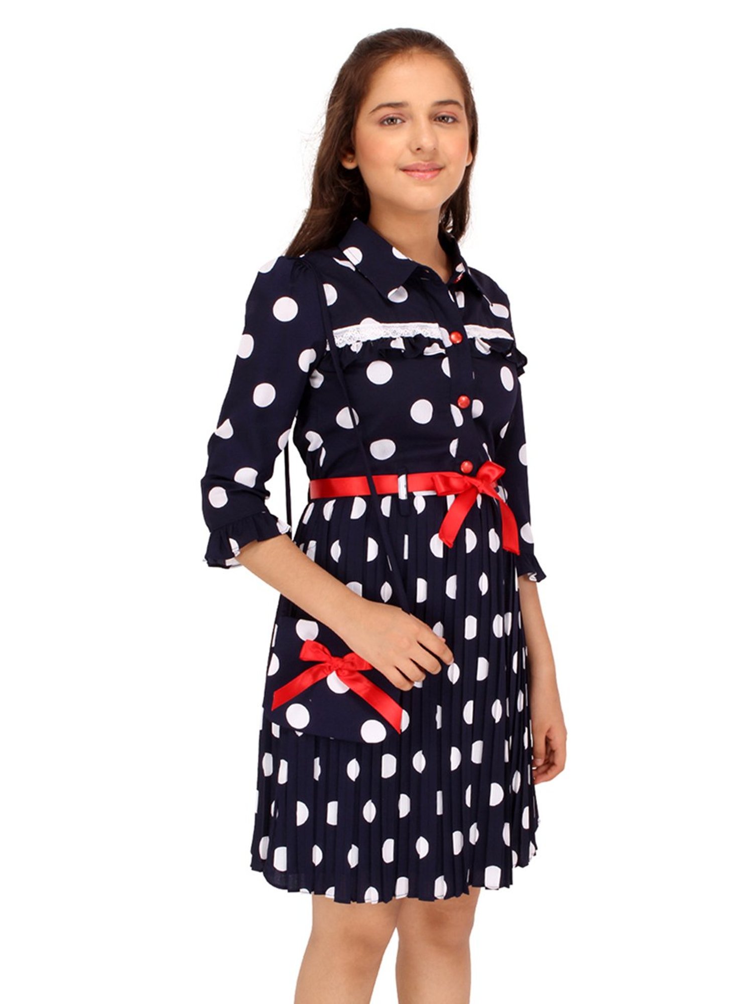 Cutecumber Kids Navy Printed Dress with Sling Bag
