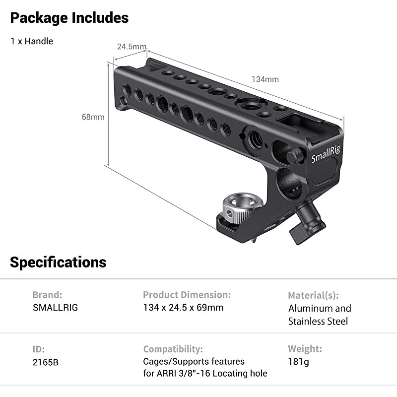Handle with Locating Hole for ARRI Standard, Anti-Off Designed Cold Shoe Adapter,15mm Rod Clamp - 2165