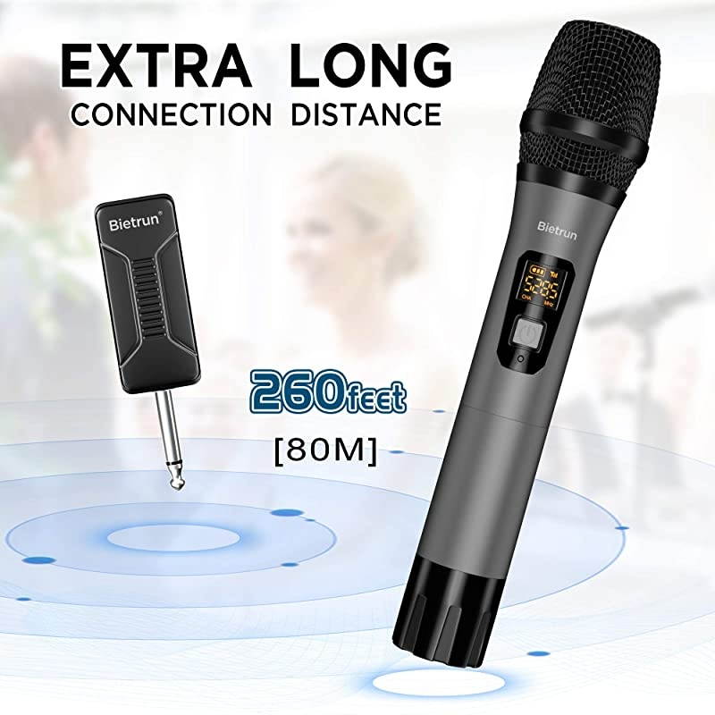 Microphone, Uhf Metal Dynamic Handheld Karaoke Mic, Rechargeable Receiver (Work 6hs), 160ft Range, for Karaoke Machine, Singing, Stage, Speaker, Amplifier, Mixer, iPhone, Camera, Laptop