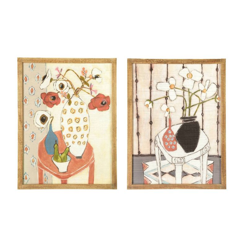 Set of 2 Styles Floral Prints on Bamboo with Wood Frame Decorative Wall Art - 3R Studios