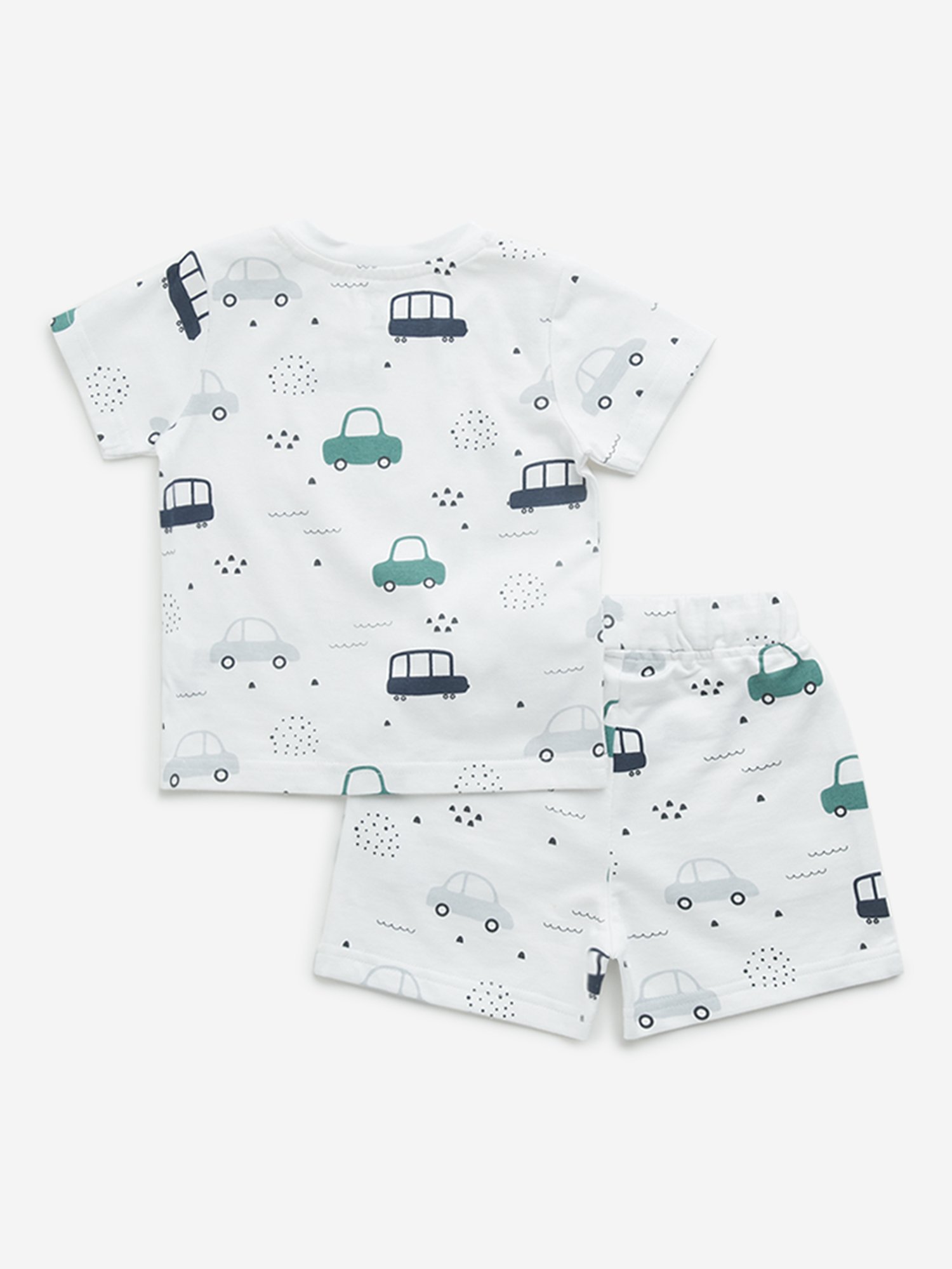 HOP Baby by Westside White Printed Cotton T-Shirt with Mid-Rise Shorts