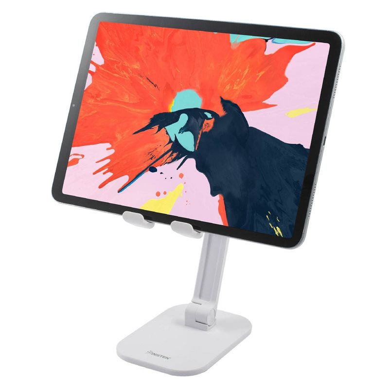 Insten Cell Phone Stand for Desk, Aluminum Foldable Holder, Height & Angle Adjustable Ergonomic Mount For Smartphones iPhone iPad Tablet, White