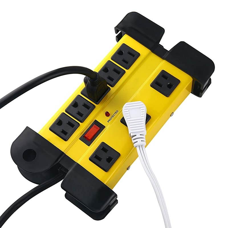 Duty Power Strip Surge Protector 8 Outlet Industrial Power Strip with 15A Shop Workshop Garden Metal Power Strip with 6FT Cord 1200 Joules ETL Listed