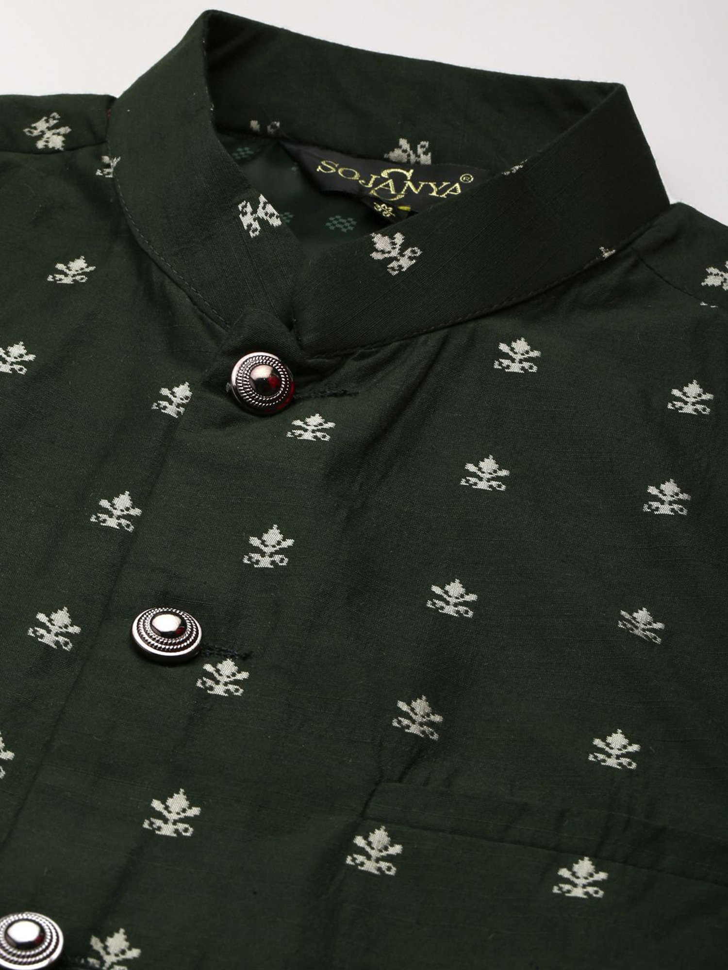 Sojanya Beige & Green Regular Fit Printed Kurta Set With Jacket