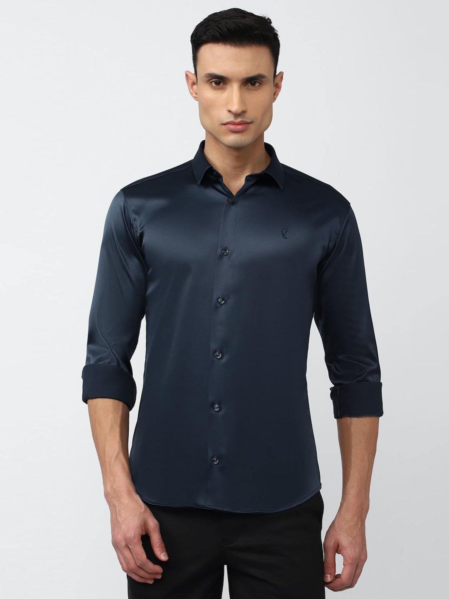 V Dot Navy Slim Fit Shirt