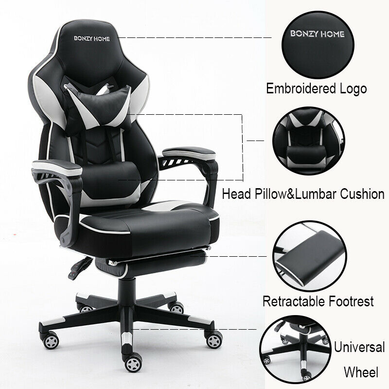 Gaming Chair Racing Style Leather Office Recliner Computer Seat Swivel Footrest