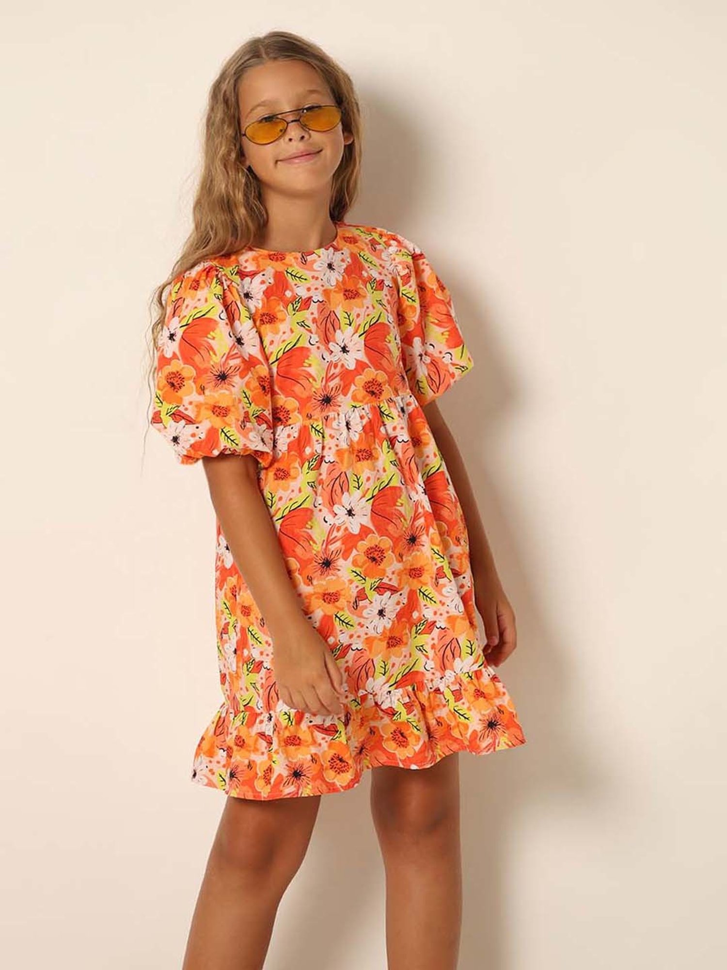 VERO MODA GIRL Orange Cotton Floral Print Dress