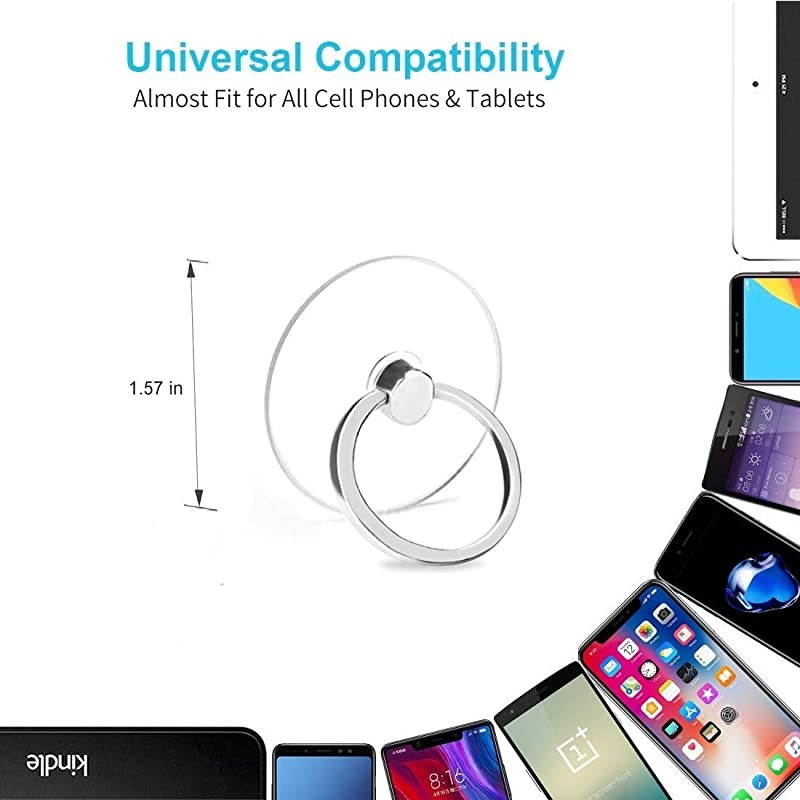 Phone Ring Holder, Transparent Phone Ring Holder 360&deg;Rotation Finger Ring Stand Phone Ring Grip Compatible with Almost All Phones/Phone Cases (Round)