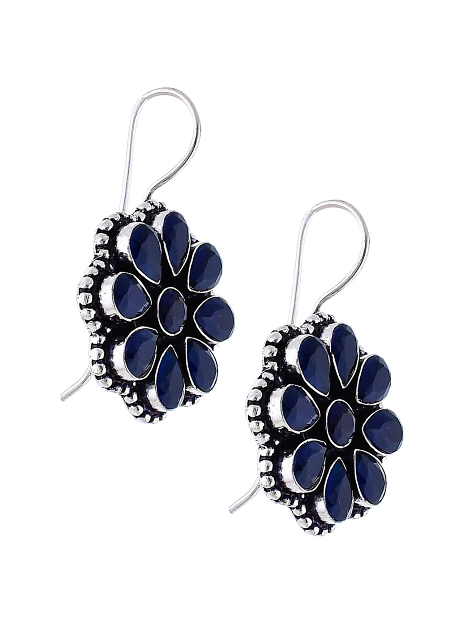 Imli Street Blue Silver Tone Stone-Studded Handcrafted Drop Earrings