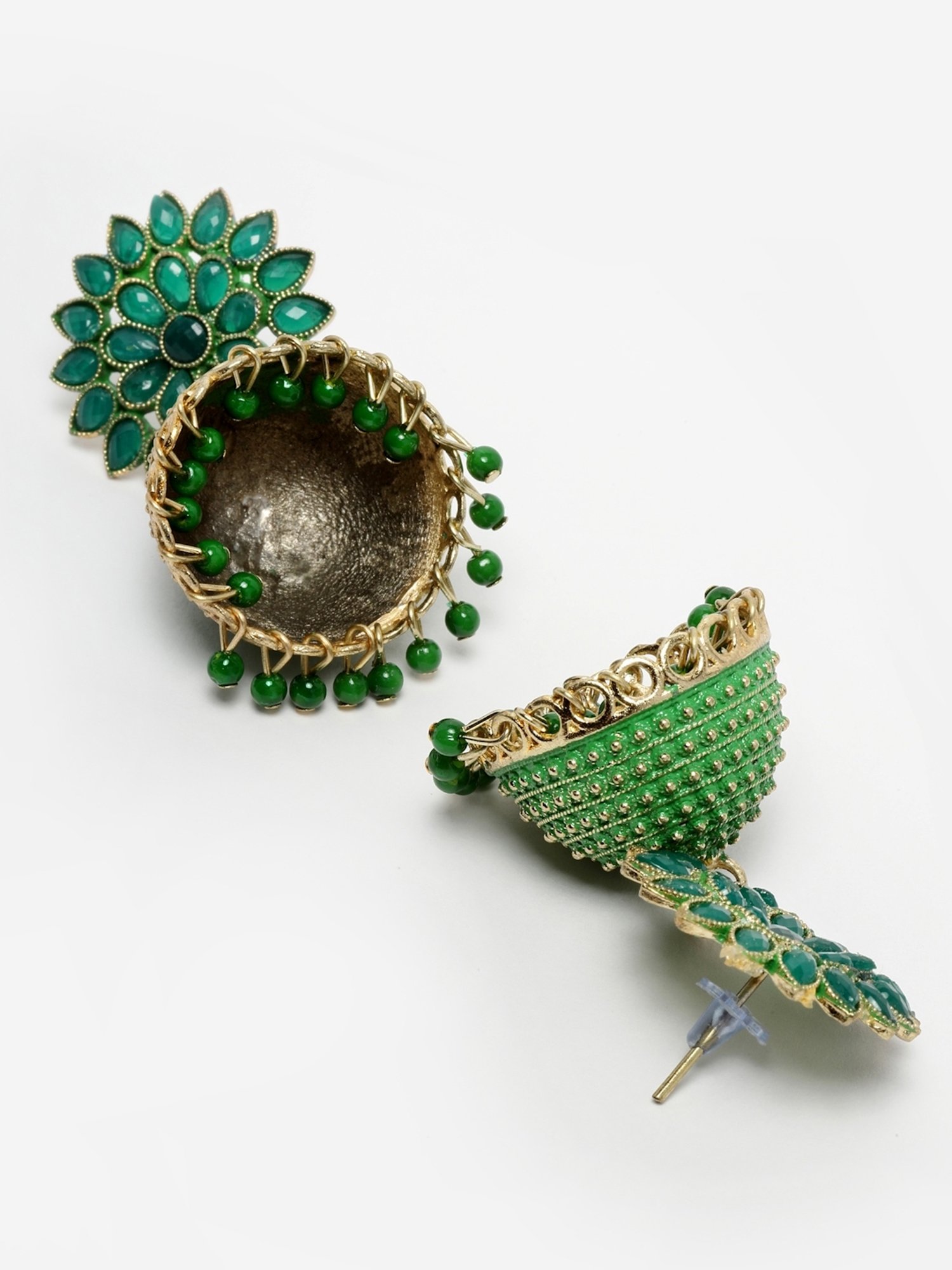 Moedbuille Handcrafted Meenakari Work Crystal Studded Floral Oxidized Gold-Plated Jhumki Earrings