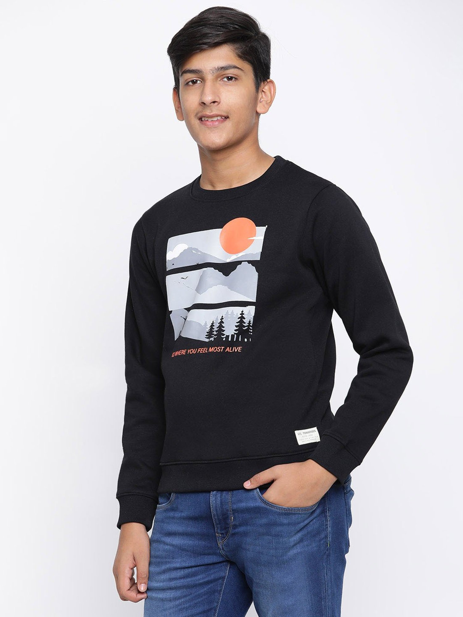 Lil Tomatoes Kids Black Printed Full Sleeves Sweatshirt