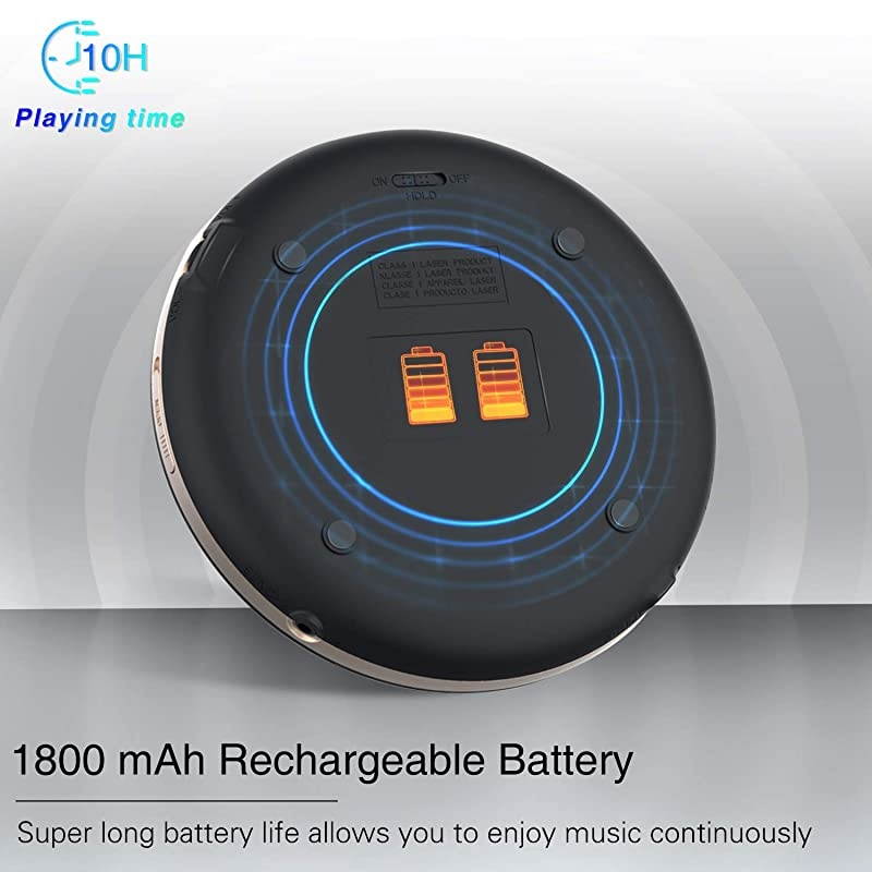 CD903 Portable cd Player Rechargeable for Home Travel and car with Stereo Headphones Touch Buttons and Backlight Display AntiShock ProtectionBlack