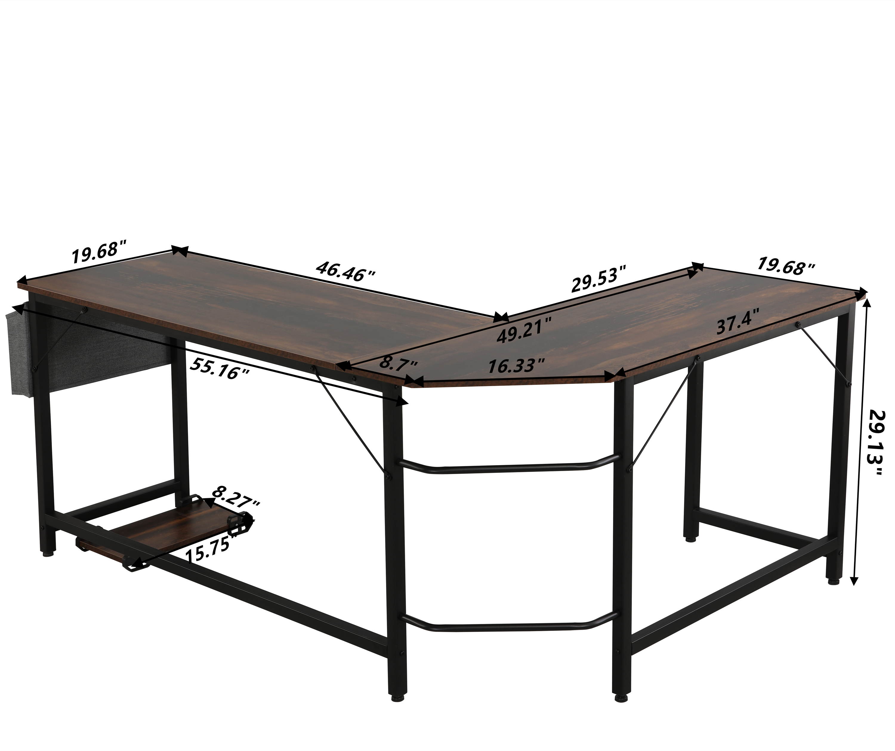 L-Shaped Corner Desk Gaming Desk Home Office Desk Computer Desk Study Workstation Furniture PC Table Writing Table with 2 Open Storage Bookshelves No Tool Assemble Required Black