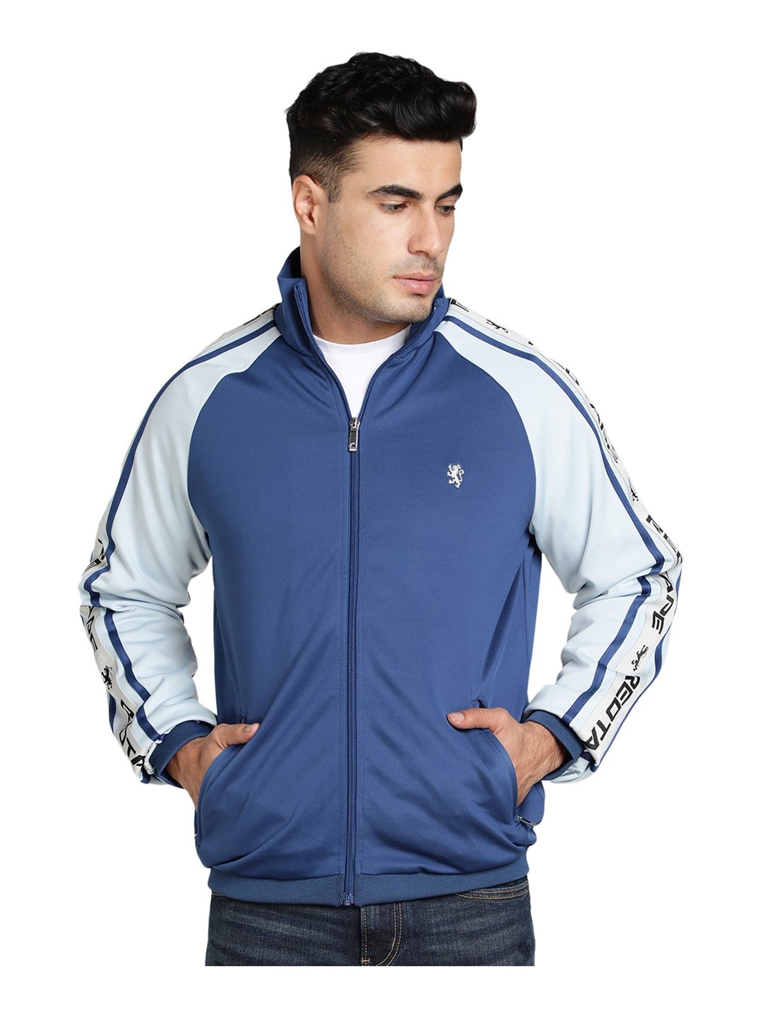 Red Tape Blue Polyester Mock Collar Jacket