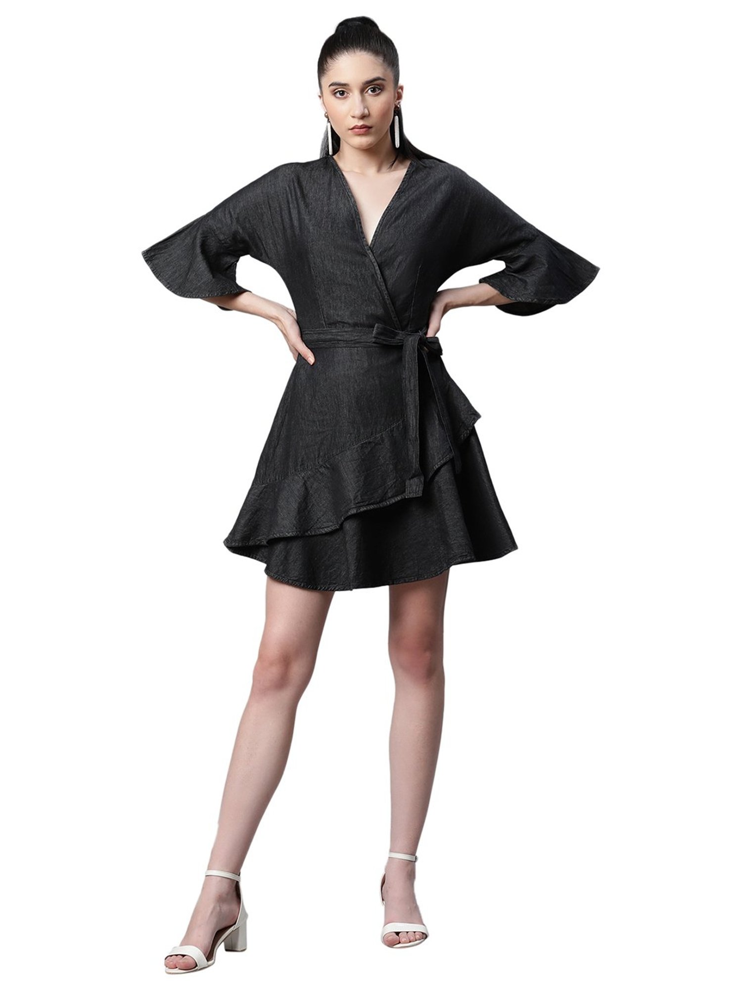 Global Republic Charcoal Wrap Dress