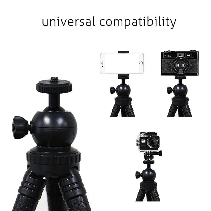 Phone Tripod Mount Stand Camera Holder for iPhone 1111 Pro11 Pro MaxXs XR Xs Max 8 7 Plus 6s Digtal Camera Galaxy S10 S9 S8 Plus S7 S7 Edge Note 10Camera and More Black