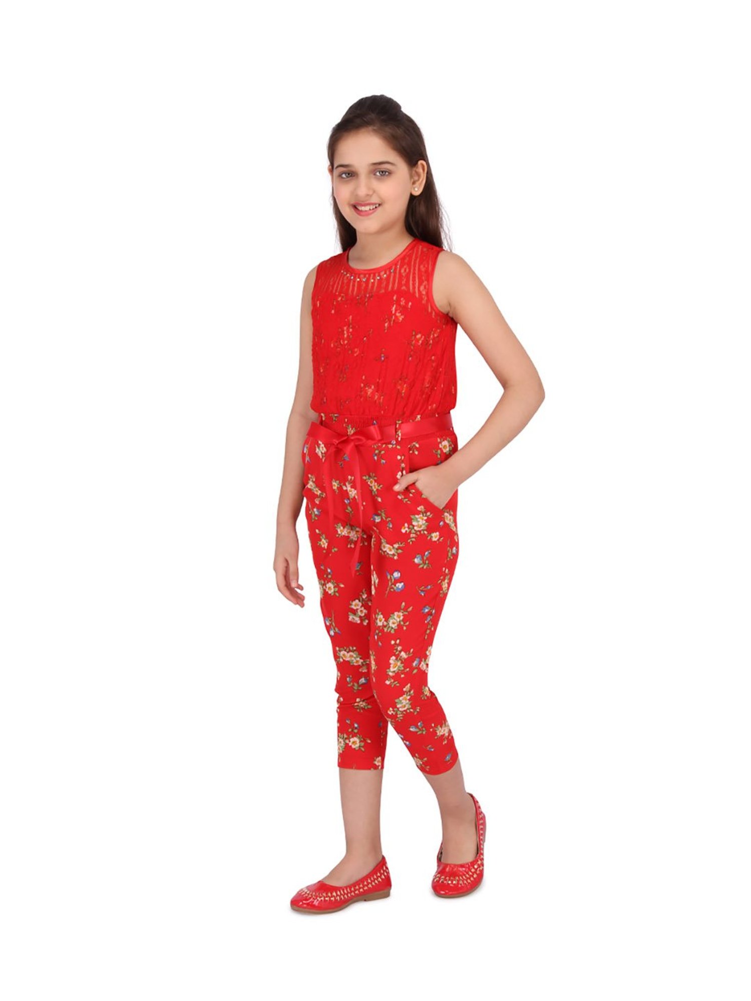 Cutecumber Kids Floral Print Red Jumpsuit