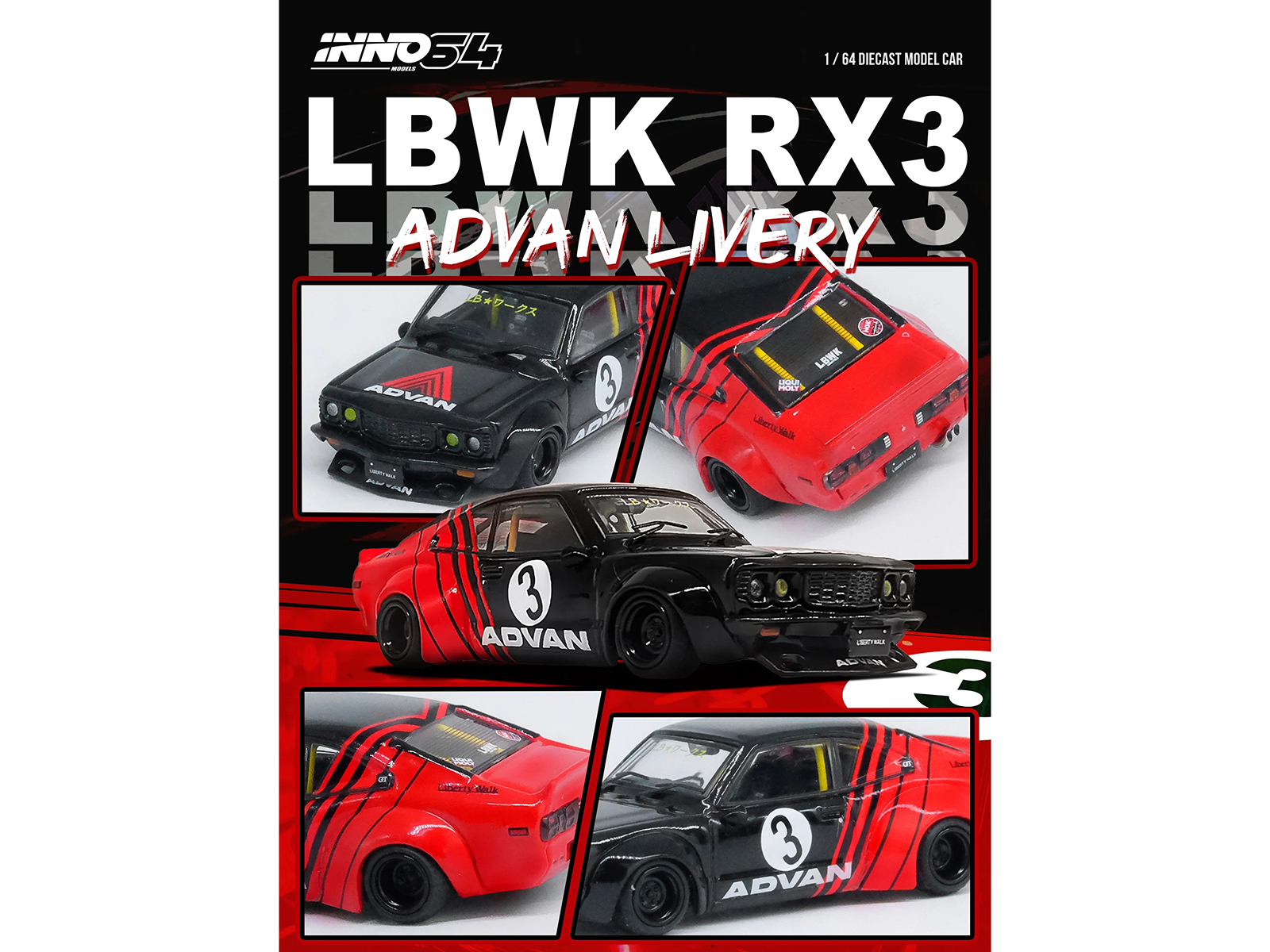 Mazda RX7 (FD3S) LB-Super-Silhouette RHD (Right Hand Drive) #55 Green and Orange with Graphics "Tokyo Auto Salon 2024 - Malaysia Diecast Expo 2024" 1/64 Diecast Model Car by Inno Models