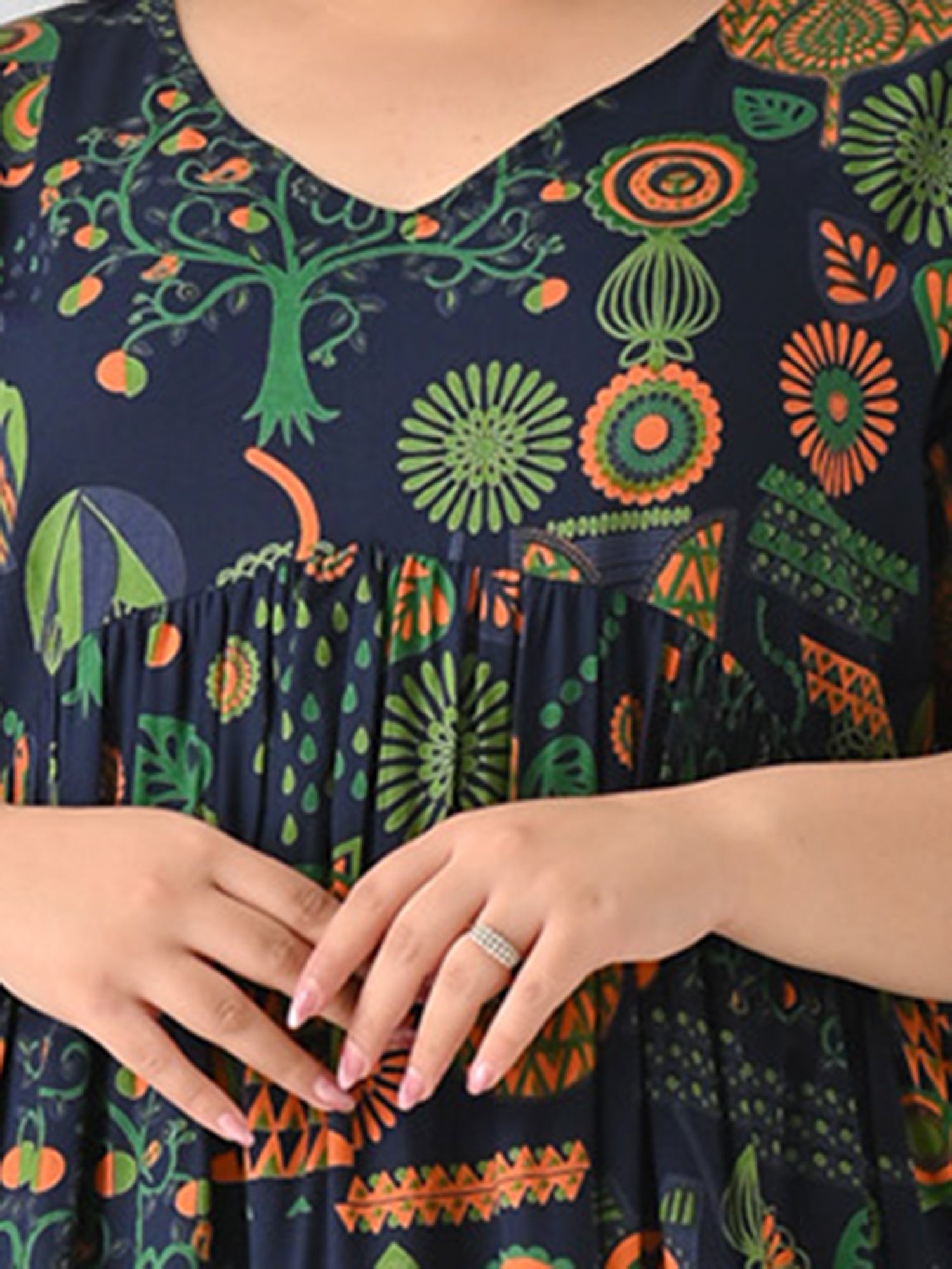 Rustorange Navy Printed Ethnic Dress