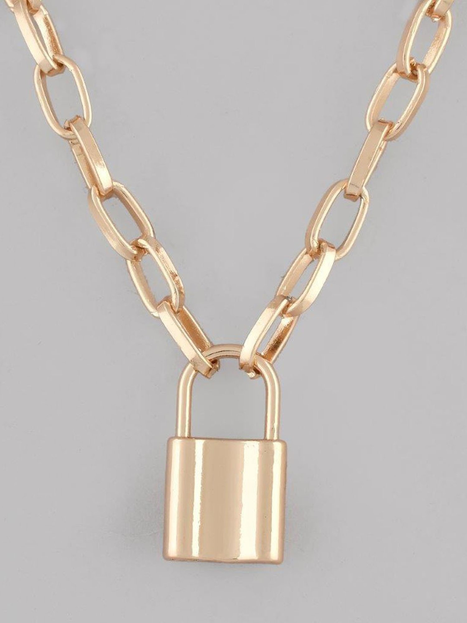 VOJ Mens Gold Plated Lock Chain for Men