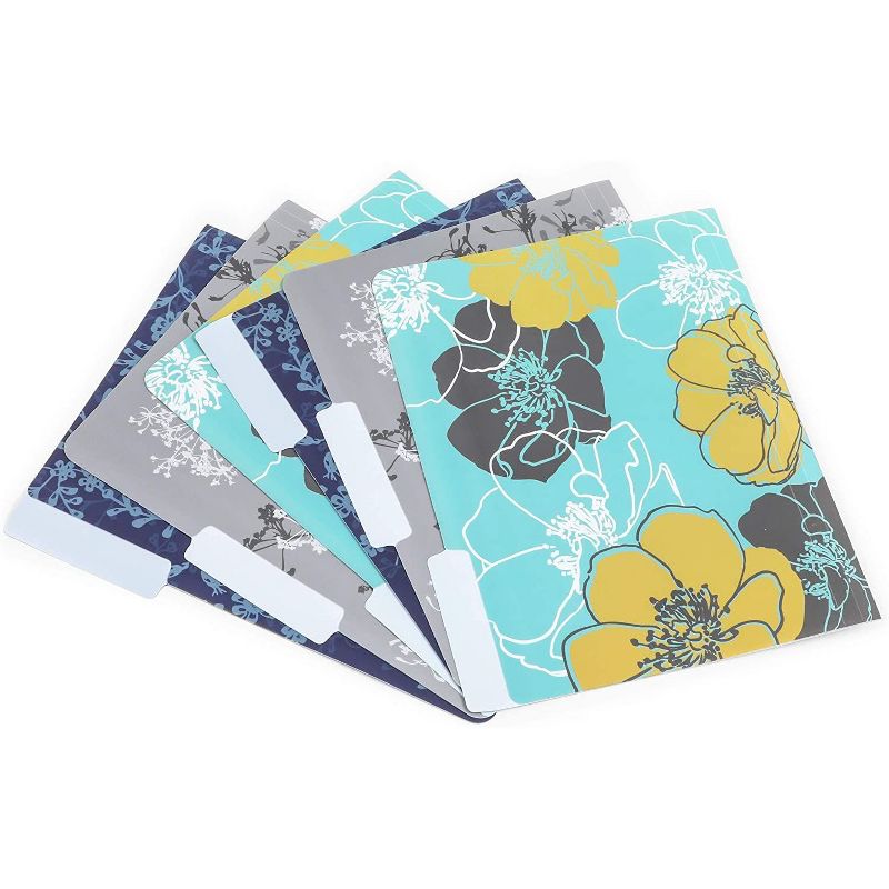 Paper Junkie 6-Pack Floral Plastic File Cabinet Folders with 1/3 Cut Tab A4 Letter Size Document 11.5 x 9 in