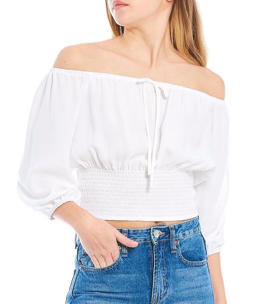 Gianni Bini Quinn Off-the-Shoulder 3/4 Sleeve Smocked Waist Blouse