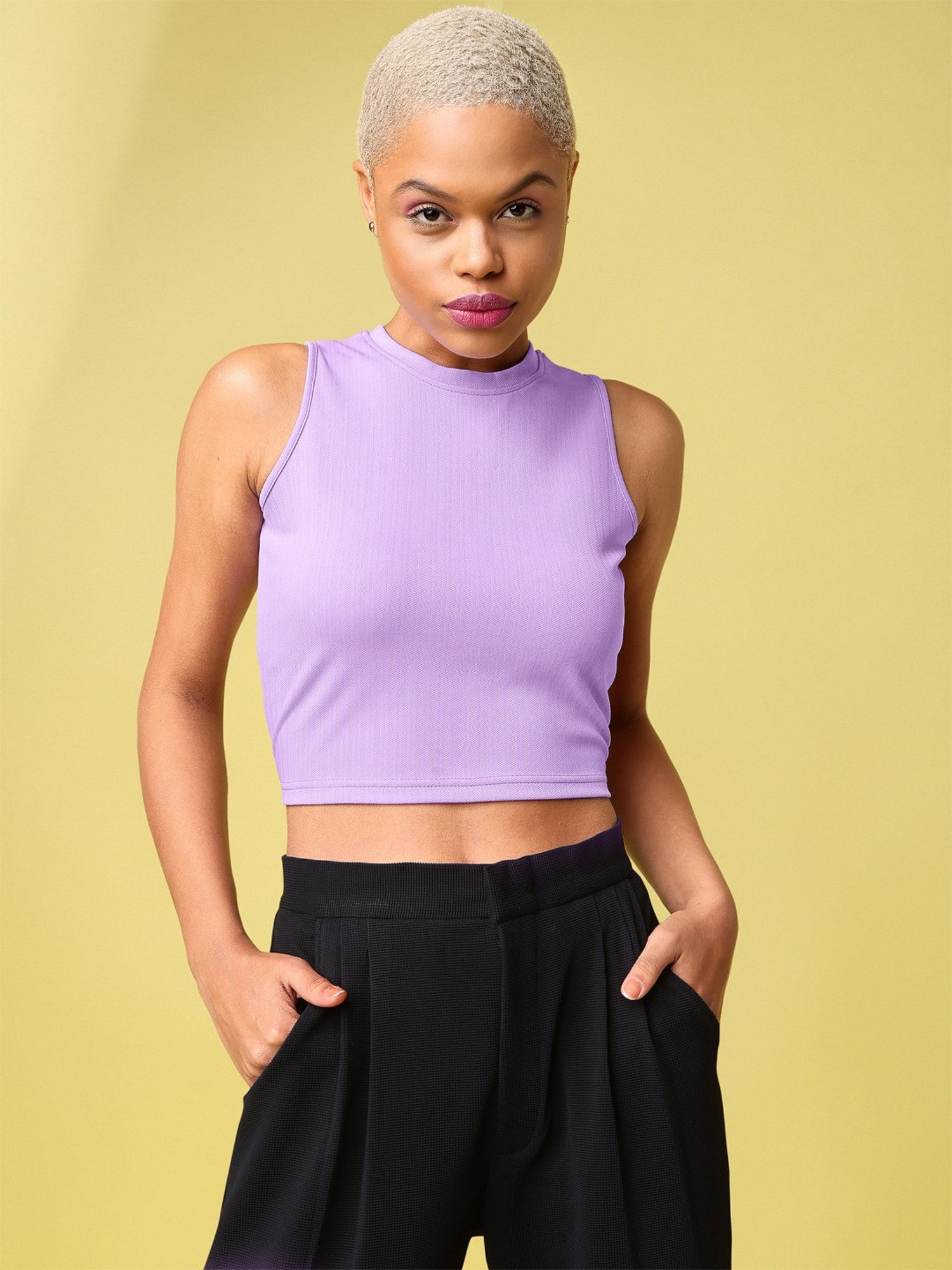 PURVAJA Lavender Regular Fit Crop Top